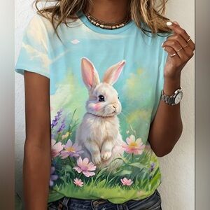 Cute Bunny Graphic Tee - Light Blue